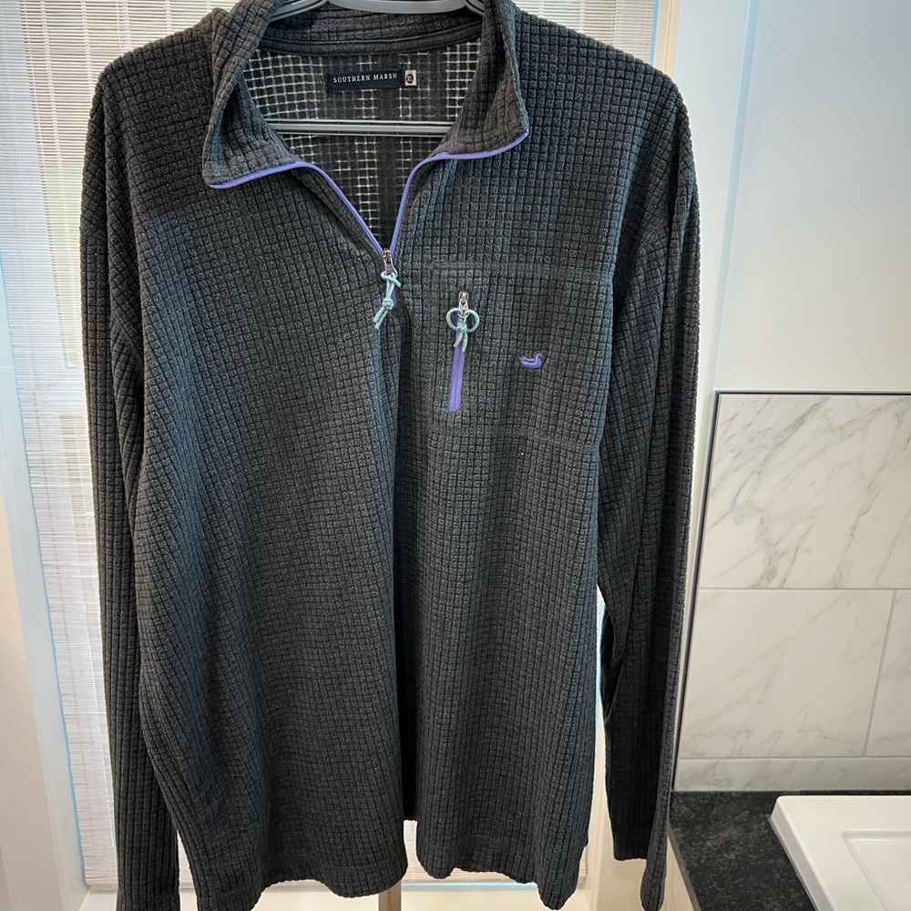 Southern Marsh Grey Zip Up Sweater with Stand-Up Collar